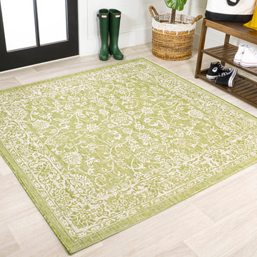 Tela Bohemian Textured Weave Floral Indoor/outdoor Square Rug